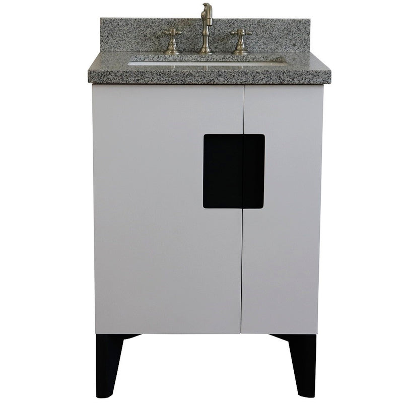 Bellaterra Home 408800-25-WH-GYR Kolb 25" vanity, White, gray granite top, front view on a white background