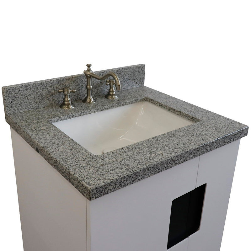Bellaterra Home 408800-25-WH-GYR Kolb 25" vanity, White, gray granite top, countertop and sink close-up