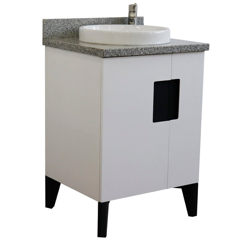 Bellaterra Home 408800-25-WH-GYRD Kolb 25" vanity, White, gray granite top, angled view on a white background