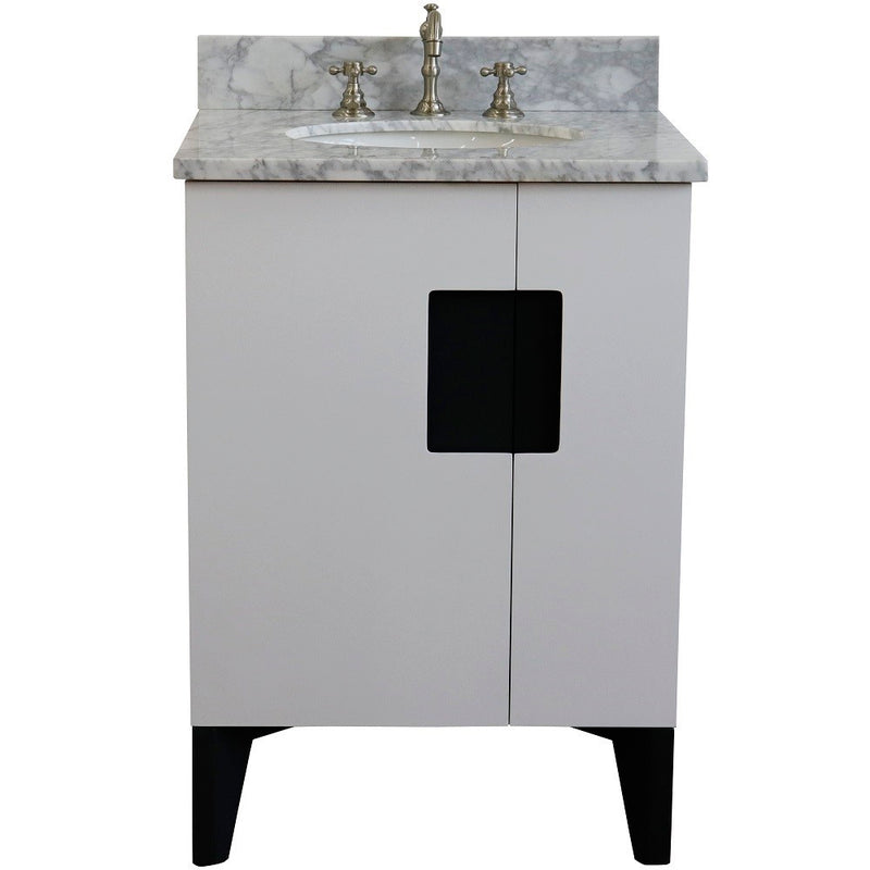 Bellaterra Home 408800-25-WH-WMO Kolb 25" vanity, White, White Carrara marble top, front view on a white background