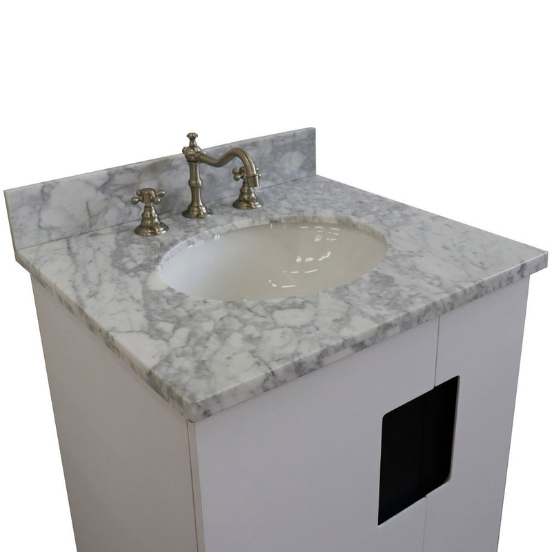 Bellaterra Home 408800-25-WH-WMO Kolb 25" vanity, White, White Carrara marble top, countertop and sink close-up