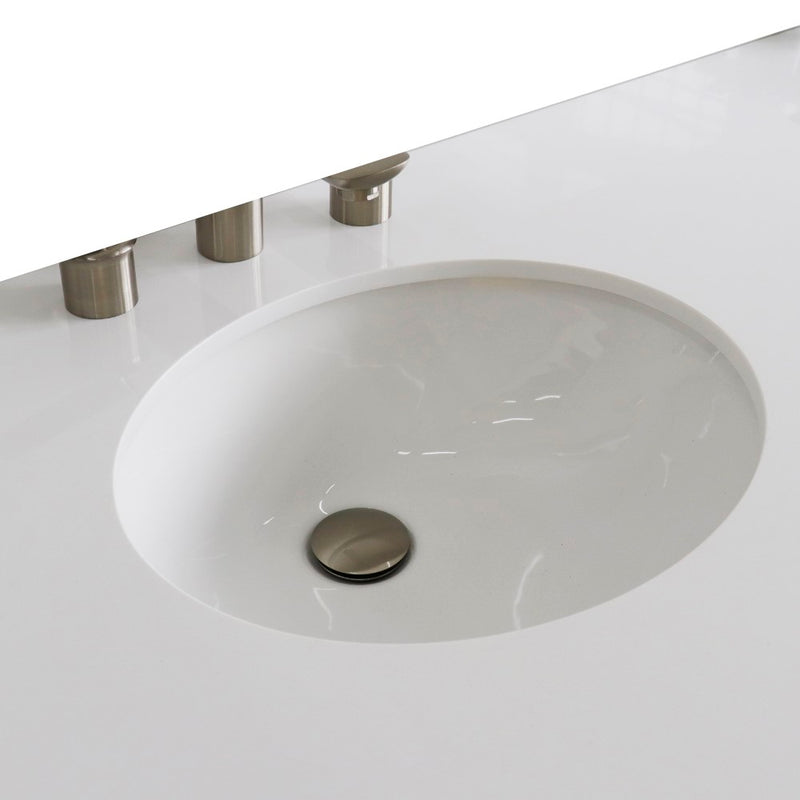 Bellaterra Home 430001-61D-WEO 61" white engineered stone vanity top, countertop and sink close-up