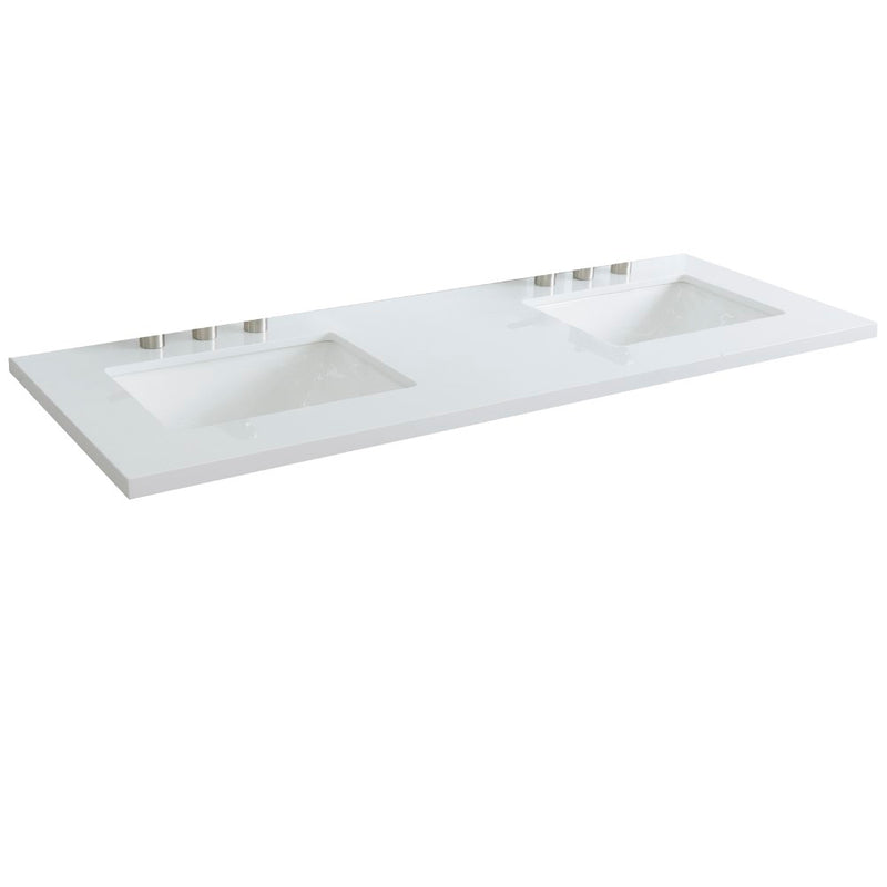 Bellaterra Home 430002-61D-WER 61" white engineered stone vanity top, front view on a white background