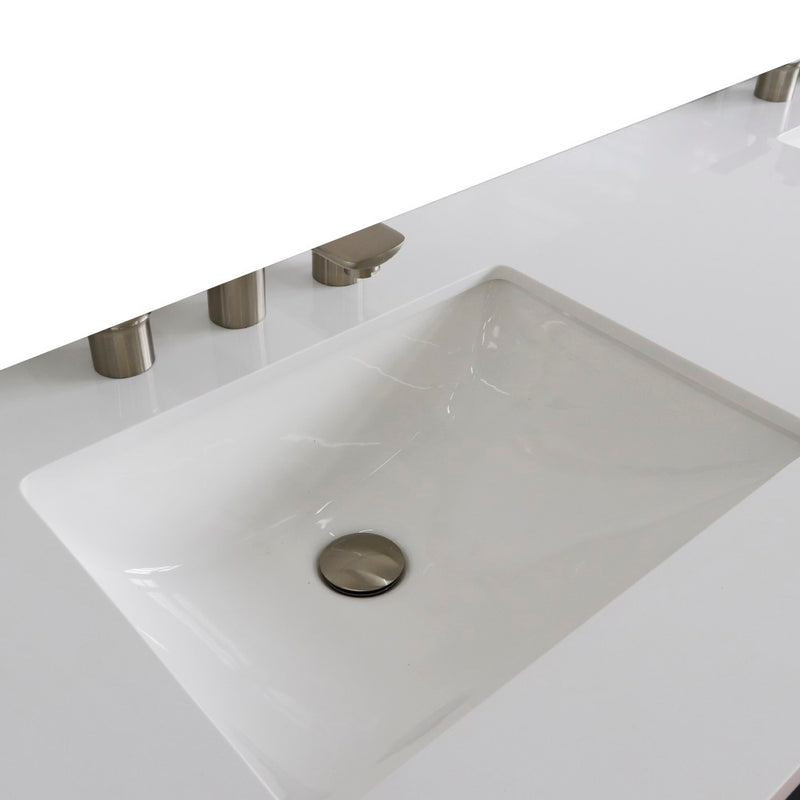 Bellaterra Home 430002-61D-WER 61" white engineered stone vanity top, countertop and sink close-up