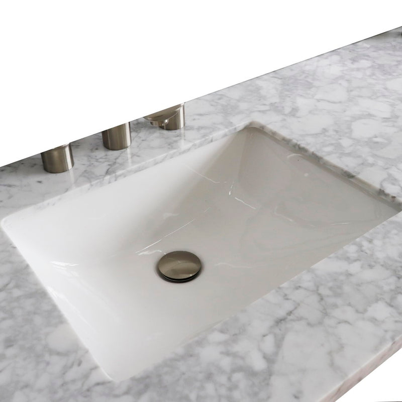 Bellaterra Home 430002-61D-WMR 61" White Carrara marble vanity top, countertop and sink close-up
