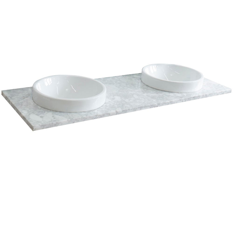 Bellaterra Home 430003-61D-WMRD 61" White Carrara marble vanity top, front view on a white background