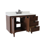 Bellaterra Home 4922-MT1-AQ Porto 49" vanity, Dark Cherry, white engineered stone top, angled view with doors open showing