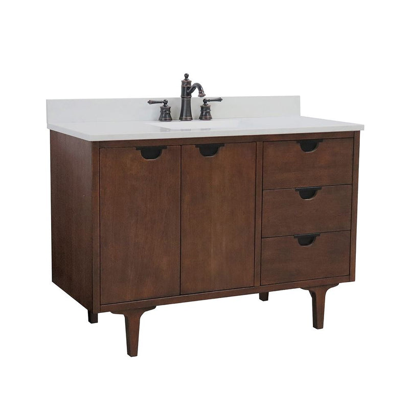 Bellaterra Home 4922-MT1-AQ Porto 49" vanity, Dark Cherry, white engineered stone top, front view on a white background