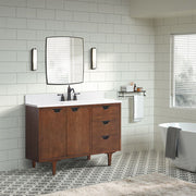 Bellaterra Home 4922-MT1-AQ Porto 49" vanity, Dark Cherry, white engineered stone top, installed in a bathroom