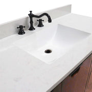 Bellaterra Home 4922-MT1-AQ Porto 49" vanity, Dark Cherry, white engineered stone top, countertop and sink close-up