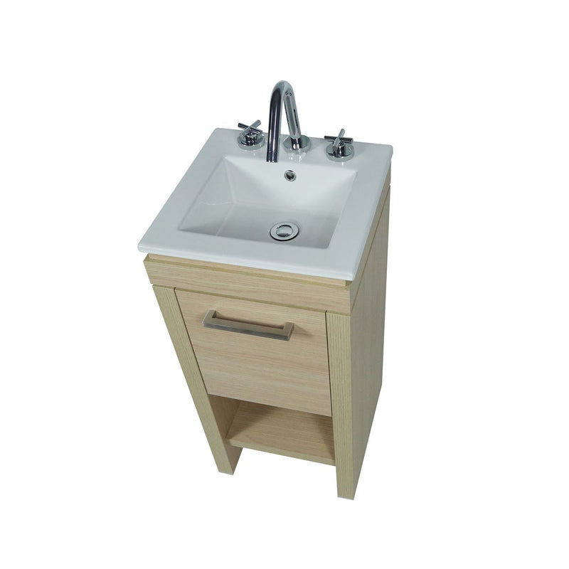 Bellaterra Home 500137-CO Modern 16" vanity, Neutral, white ceramic top, countertop and sink close-up