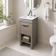 Bellaterra Home 500137-EP Modern 16" vanity, Light Gray, white ceramic top, installed in a bathroom