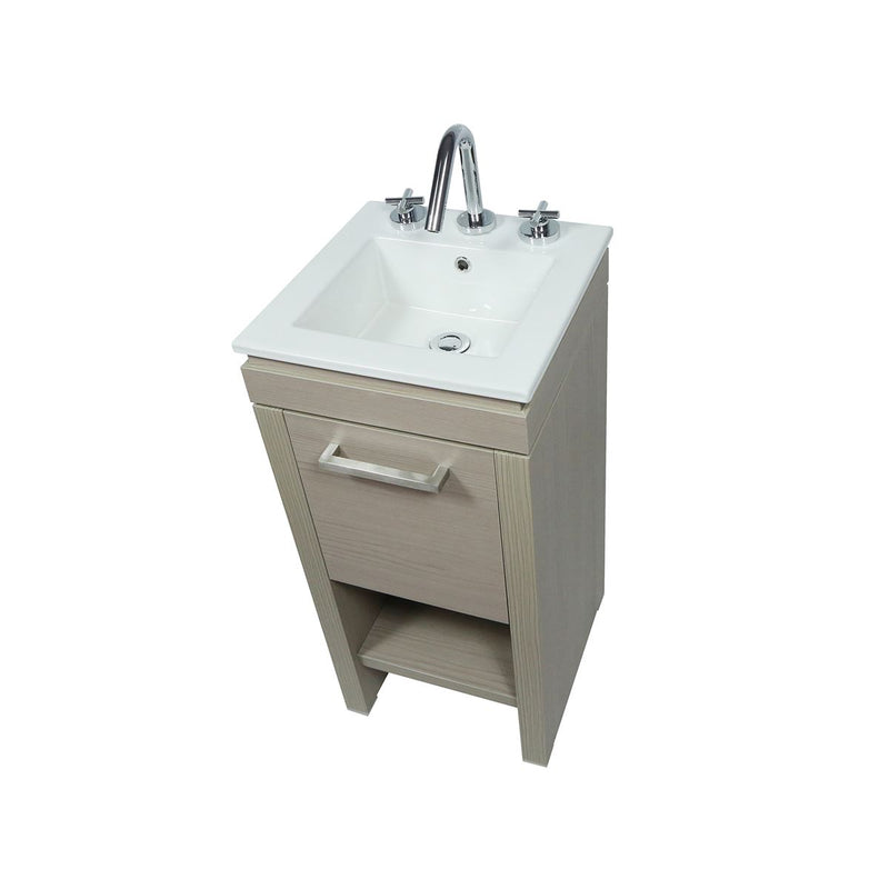 Bellaterra Home 500137-EP Modern 16" vanity, Light Gray, white ceramic top, countertop and sink close-up