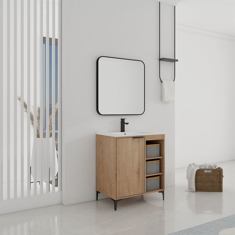 Bellaterra Home 500210-30 Manchester 30" vanity, Neutral, solid surface resin top, installed in a bathroom