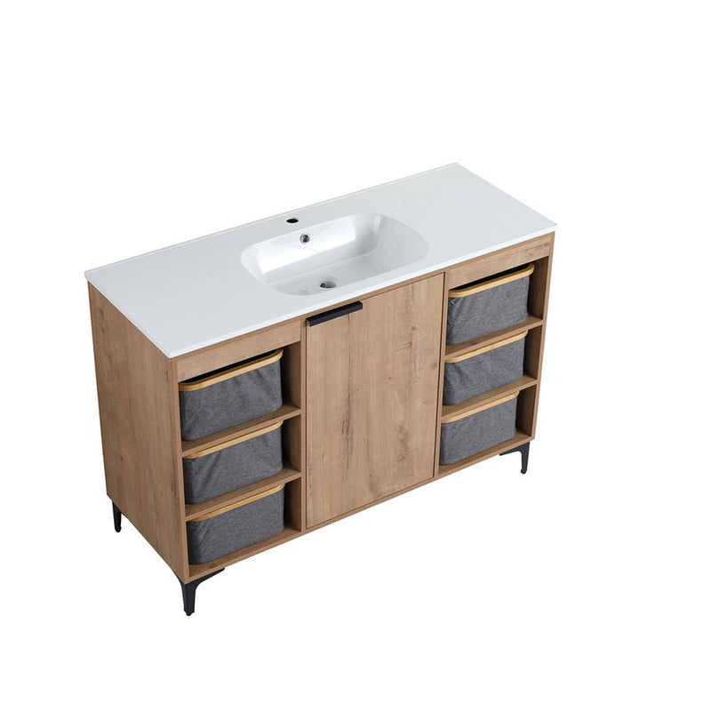 Bellaterra Home 500210-48 Manchester 48" vanity, Neutral, solid surface resin top, angle with baskets