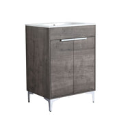 Bellaterra Home 500604-24 Manchester 24" vanity, Gray Oak, solid surface resin top, angled view on a white background