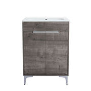 Bellaterra Home 500604-24 Manchester 24" vanity, Gray Oak, solid surface resin top, front view on a white background