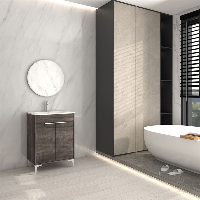 Bellaterra Home 500604-24 Manchester 24" vanity, Gray Oak, solid surface resin top, installed in a bathroom