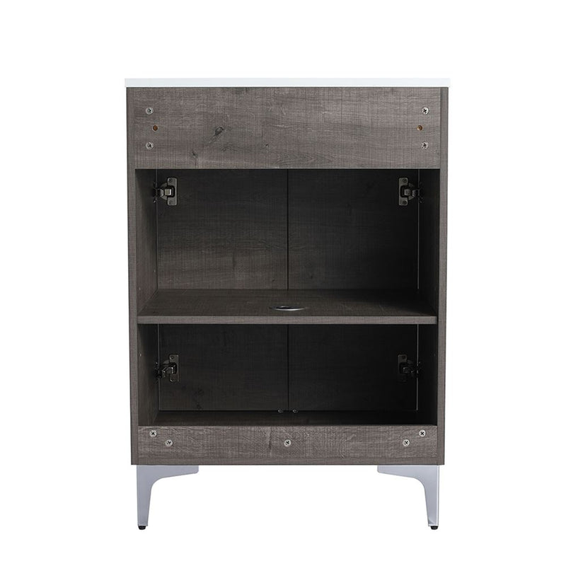 Bellaterra Home 500604-24 Manchester 24" vanity, Gray Oak, solid surface resin top, rear view