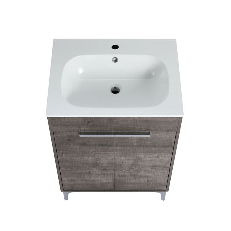 Bellaterra Home 500604-24 Manchester 24" vanity, Gray Oak, solid surface resin top, countertop and sink close-up