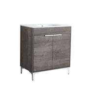 Bellaterra Home 500604-30 Manchester 30" vanity, Gray Oak, solid surface resin top, angled view on a white background