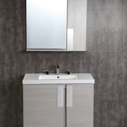 Bellaterra Home 500822-36 Modern 36" vanity, Gray Pine, white ceramic top, angled view with doors closed