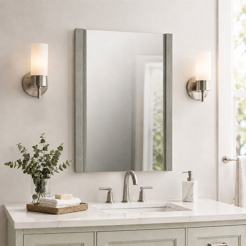 Bellaterra Home 502001B-MIR-24 23.5" mirror, Gray Pine, installed in a bathroom