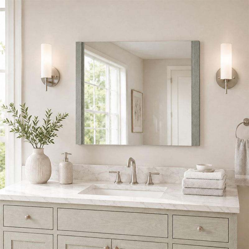 Bellaterra Home 502001B-MIR-36 35.5" mirror, Gray Pine, installed in a bathroom