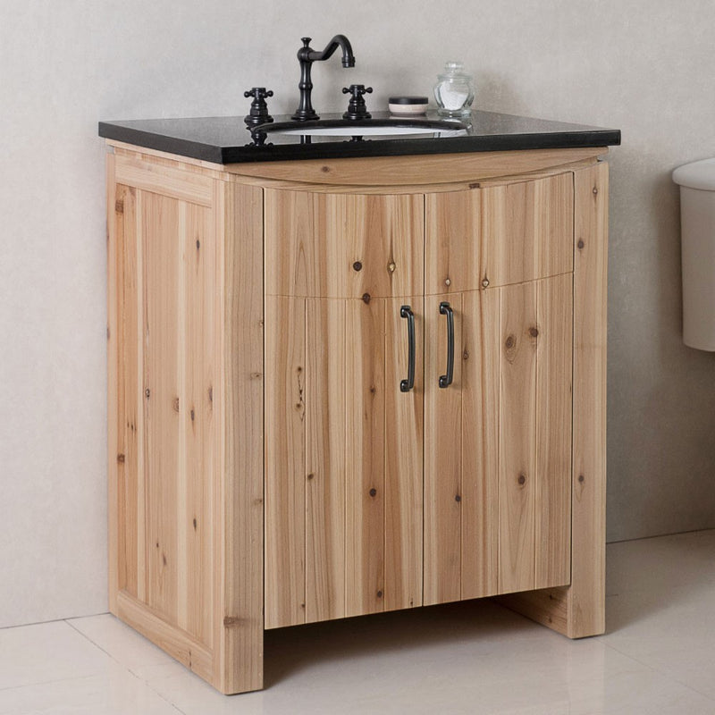 Bellaterra Home 6001-30-NL-BG Natural 30" vanity, Natural, black galaxy granite top, front view on a white background