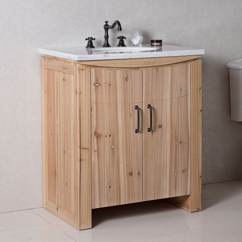 Bellaterra Home 6001-30-NL-JW Natural 30" vanity, Natural, jazz white marble top, front view on a white background