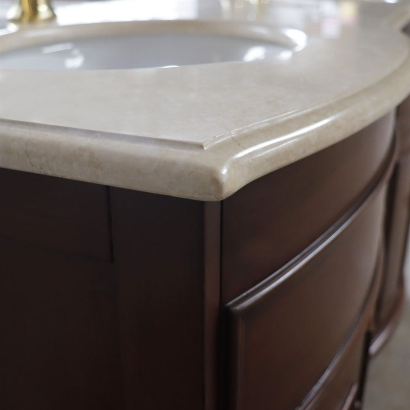 Bellaterra Home 603316-LW-AM Natural 62" vanity, Walnut, marble top, countertop edge close-up