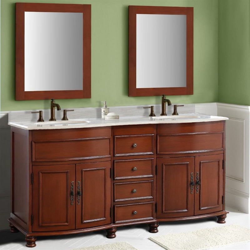 Bellaterra Home 603316-LW-AM Natural 62" vanity, Walnut, marble top, installed in a bathroom