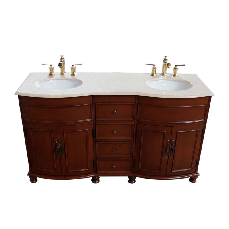 Bellaterra Home 603316-LW-AM Natural 62" vanity, Walnut, marble top, countertop and sink close-up