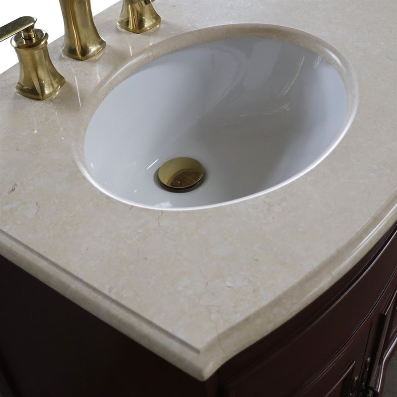 Bellaterra Home 603316-LW-AM Natural 62" vanity, Walnut, marble top, countertop and sink close-up, shot 2