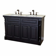 Bellaterra Home 605522A Natural 55" vanity, Dark Mahogany, white carrara top, front view on a white background