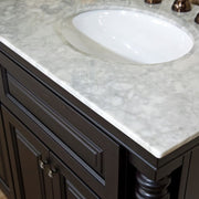 Bellaterra Home 605522A Natural 55" vanity, Dark Mahogany, white carrara top, countertop and sink close-up, shot 2