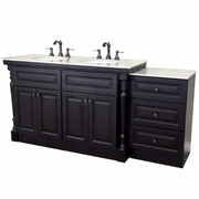 Bellaterra Home 605522B Natural 74" vanity, Dark Mahogany, white carrara top, front view on a white background