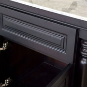 Bellaterra Home 605522B Natural 74" vanity, Dark Mahogany, white carrara top, cabinet interior close-up
