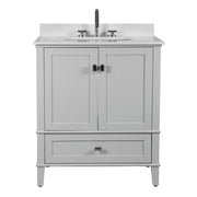 Bellaterra Home 800631-31-LG Aurora 31" vanity, Light Gray, white engineered stone top, angled view on a white background