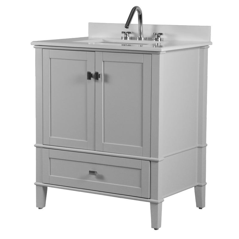 Bellaterra Home 800631-31-LG Aurora 31" vanity, Light Gray, white engineered stone top, front view on a white background