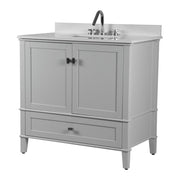 Bellaterra Home 800631-37-LG Aurora 37" vanity, Light Gray, white engineered stone top, front view on a white background