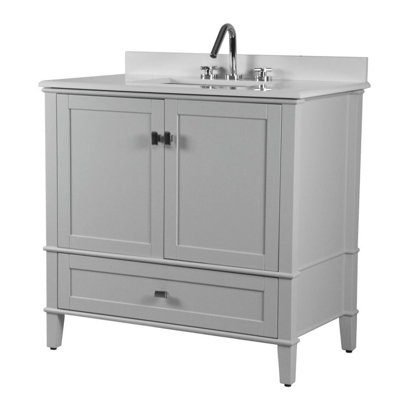 Bellaterra Home 800631-37-LG Aurora 37" vanity, Light Gray, white engineered stone top, front view on a white background