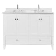 Bellaterra Home 800631-49D-WH Aurora 49" vanity, White, white engineered stone top, angled view on a white background