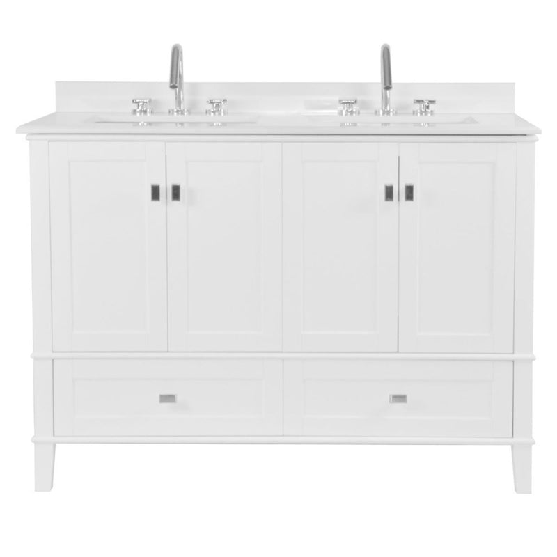 Bellaterra Home 800631-49D-WH Aurora 49" vanity, White, white engineered stone top, angled view on a white background