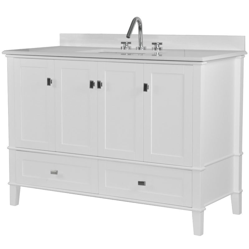 Bellaterra Home 800631-49S-WH Aurora 49" vanity, White, white engineered stone top, front view on a white background