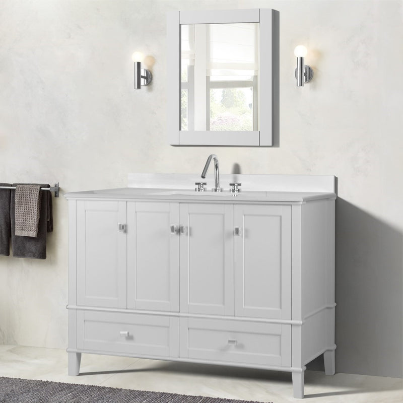 Bellaterra Home 800631-49S-WH Aurora 49" vanity, White, white engineered stone top, installed in a bathroom