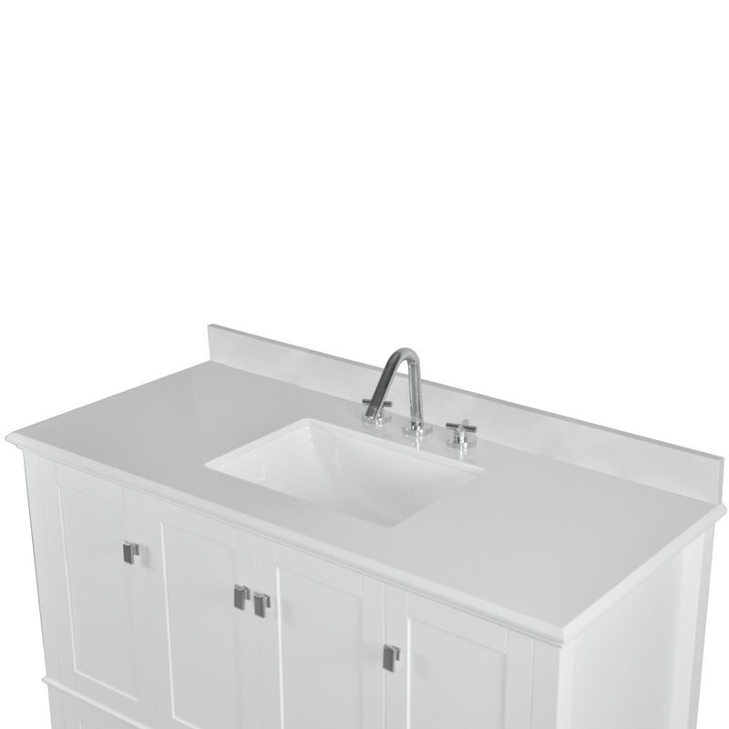 Bellaterra Home 800631-49S-WH Aurora 49" vanity, White, white engineered stone top, countertop and sink close-up