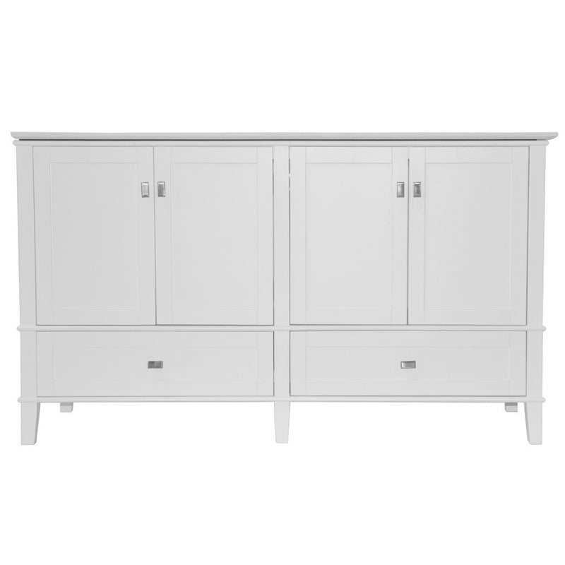 Bellaterra Home 800631-61D-WH Aurora 61" vanity, White, white engineered stone top, angled view on a white background