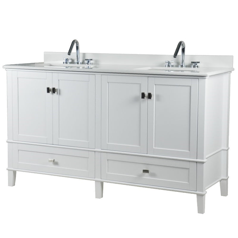 Bellaterra Home 800631-61D-WH Aurora 61" vanity, White, white engineered stone top, front view on a white background