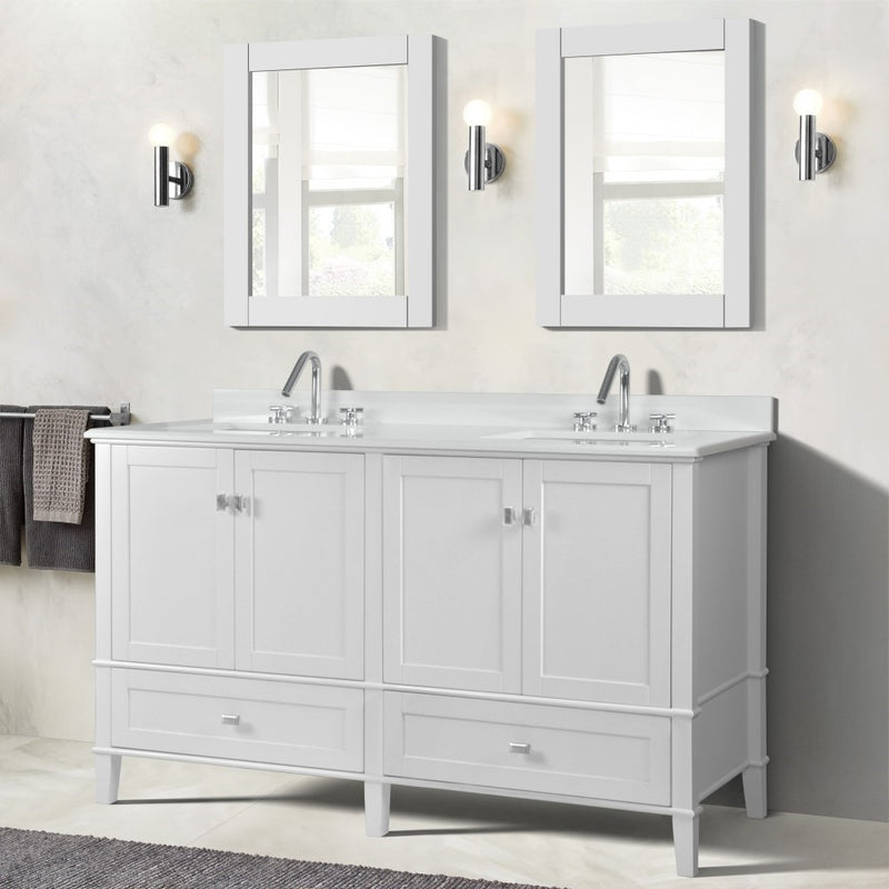 Bellaterra Home 800631-61D-WH Aurora 61" vanity, White, white engineered stone top, installed in a bathroom